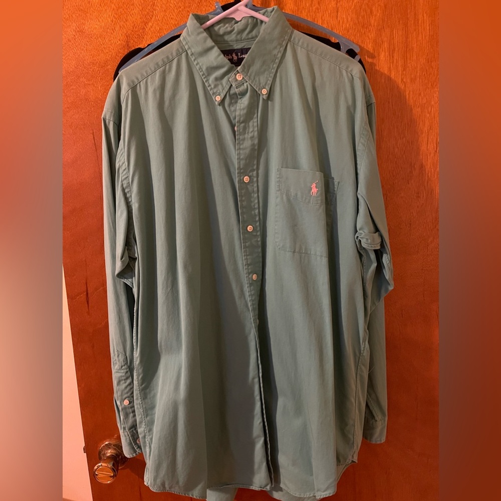 Ralph Lauren long sleeve button down size large teal. Vintage Ralph Lauren.